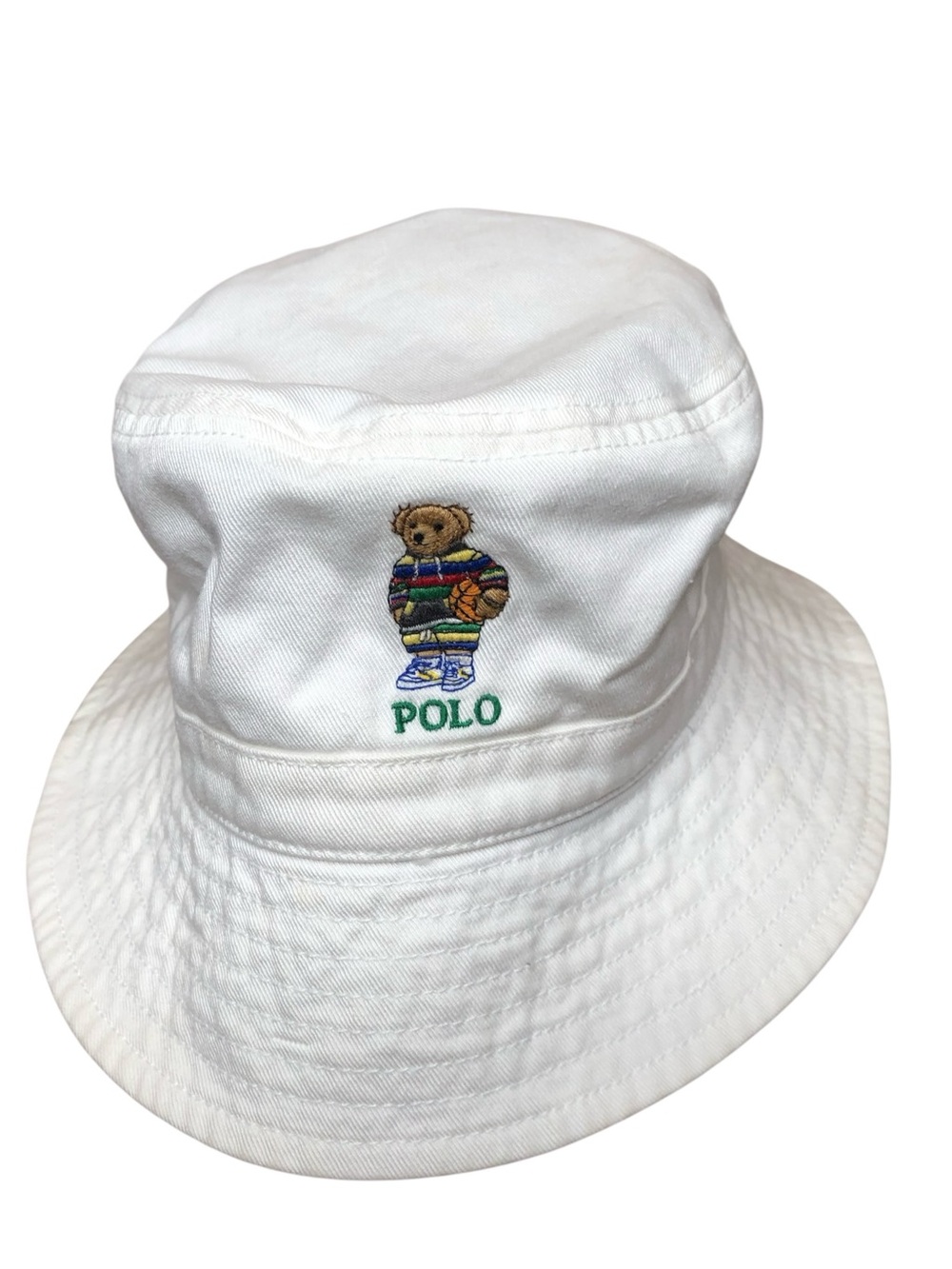 Polo Bear Ralph Lauren Embroidered Bucket Hat White Sun